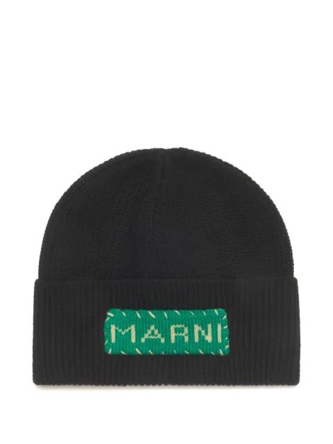 wool fisherman's rib beanie with patch by MARNI