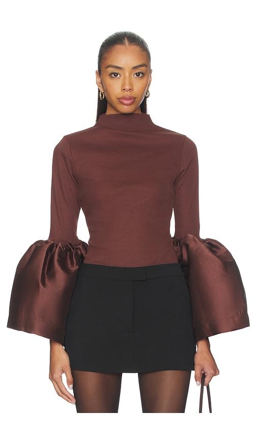 Marques ' Almeida Heavy Satin Turtleneck Puff Sleeve Top in Brown by MARQUES ' ALMEIDA