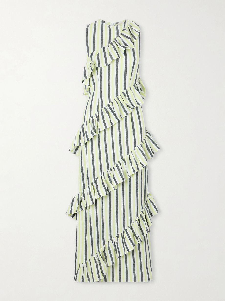 Spiral ruffled striped cotton maxi dress by MARRAKSHI LIFE