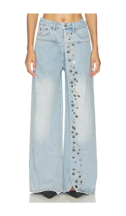 MARRKNULL Asymmetrical Metal-Button Jean in Blue by MARRKNULL