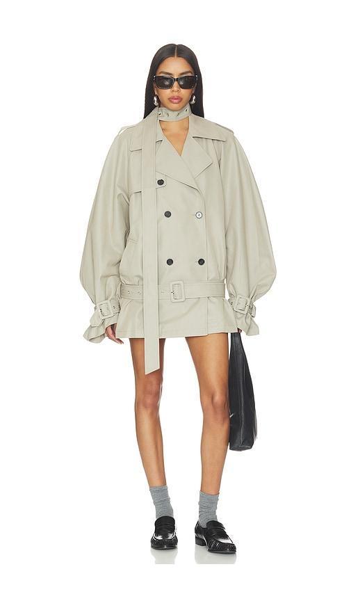 MARRKNULL Belted Short Trench Coat in Taupe by MARRKNULL