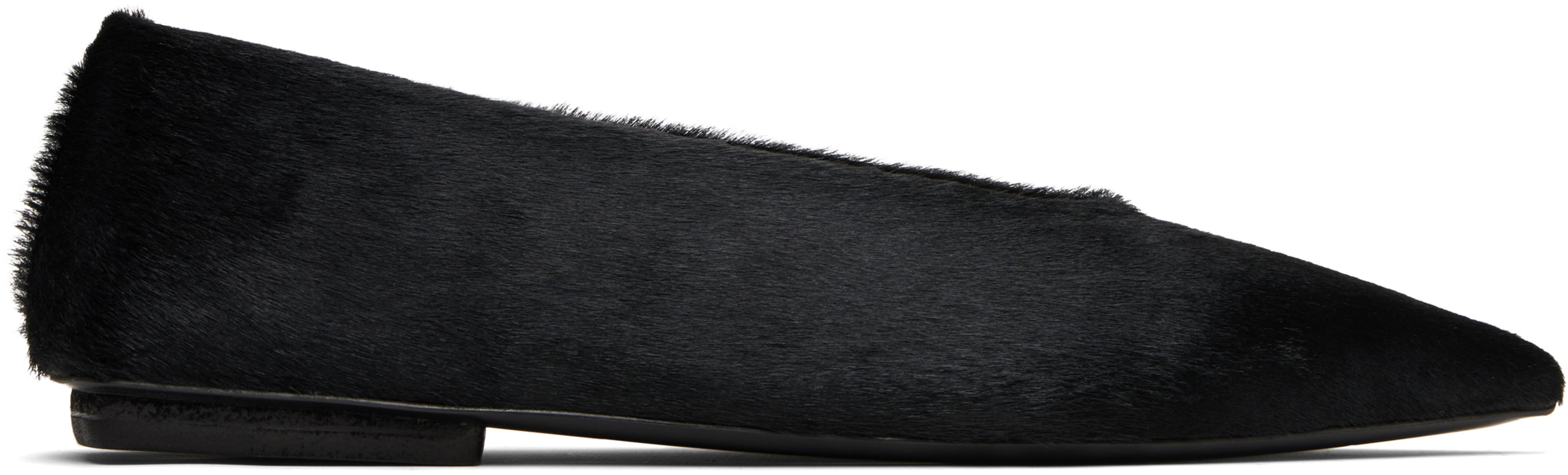 Black Ago Short Hair Ballerina Flats by MARSELL