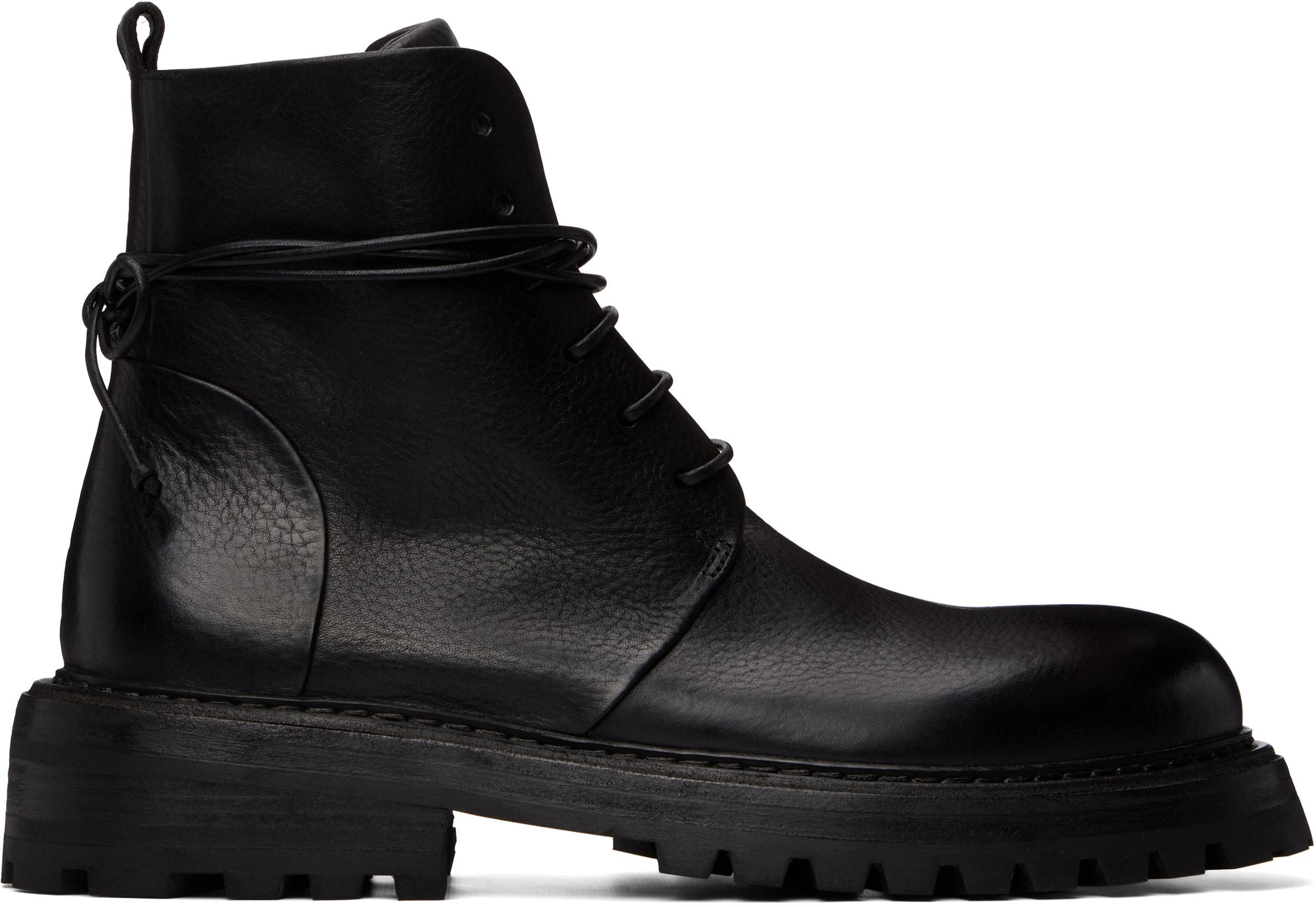 Black Carraucola Pebbled Leather Boots by MARSELL