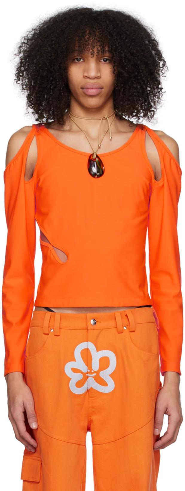 Orange Cutout Long Sleeve T-Shirt by MARSHALL COLUMBIA