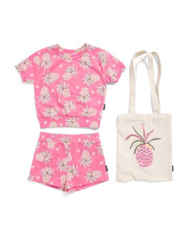 Toddler Girls 3pc Top And Shorts Set With Tote Bag | Polyester/Cotton by MARSHALLS Toddler Girls 3pc Top And Shorts Set With Tote Bag | Polyester/Cotton by MARSHALLS