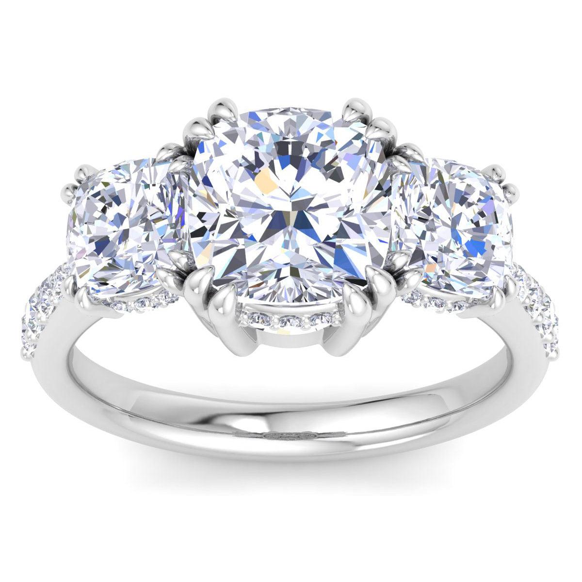 Martha Stewart 5 1/2 Carat Cushion Cut Lab Grown Diamond Three Stone Plus Engagement Ring In Sterling Silver by MARTHA STEWART