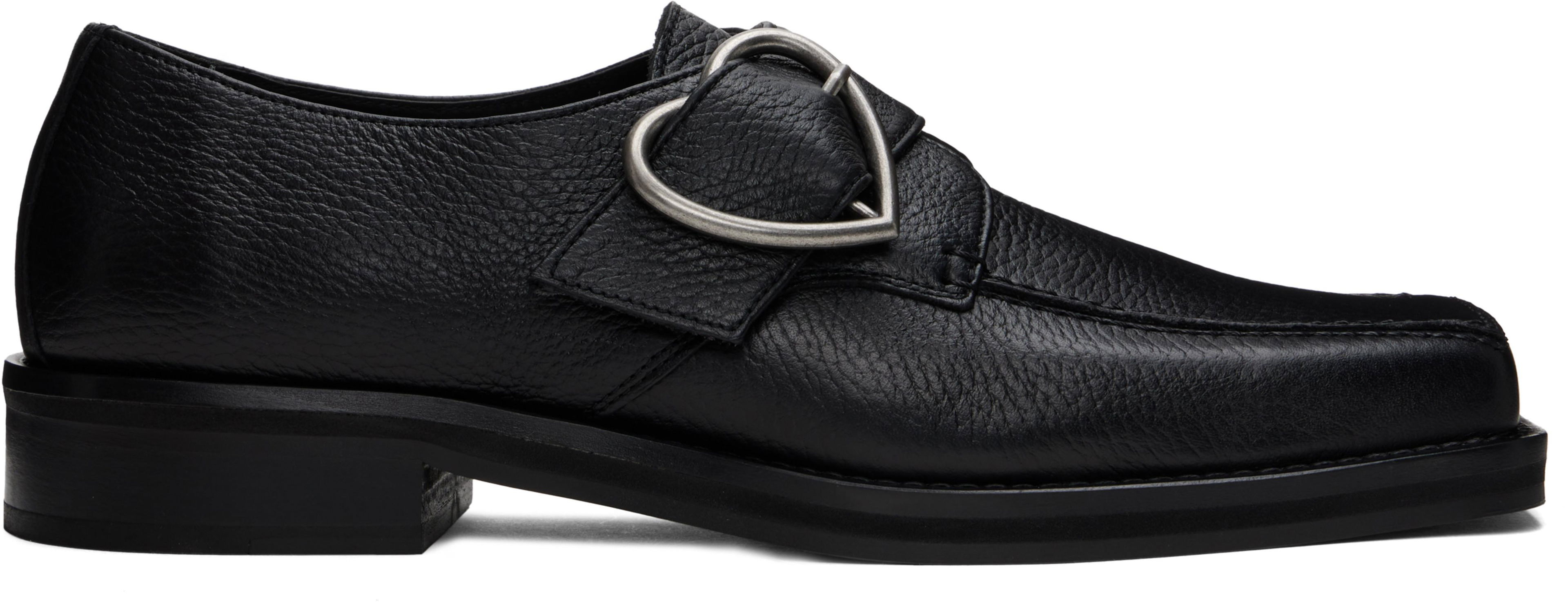 Black Square Toe Buckle Loafers by MARTINE ROSE