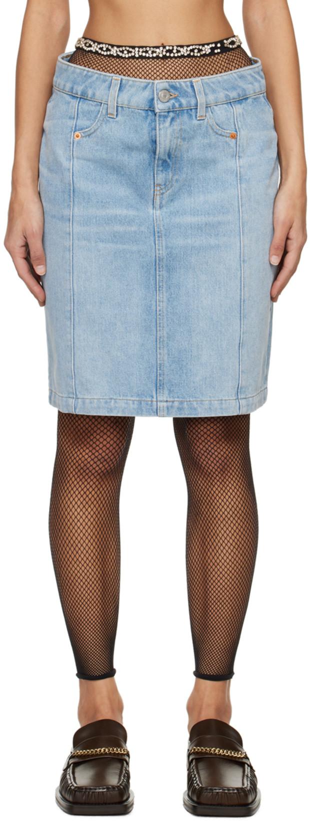Blue Narrow Front Denim Miniskirt by MARTINE ROSE