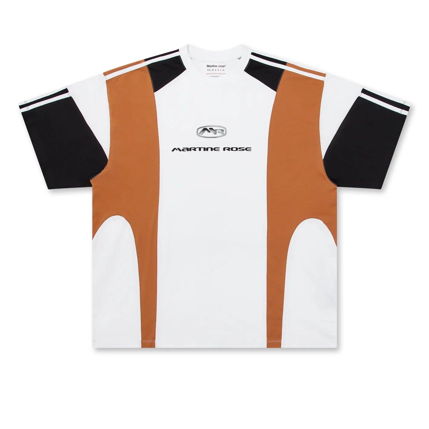 MARTINE ROSE - Men's Panelled Oversized T-Shirt - (White/Black/Terracotta) by MARTINE ROSE