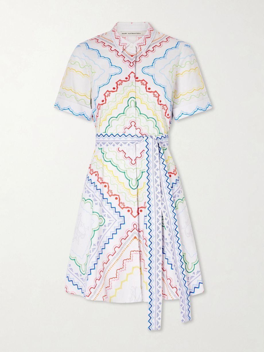 Belted printed cotton-blend midi dress by MARY KATRANTZOU