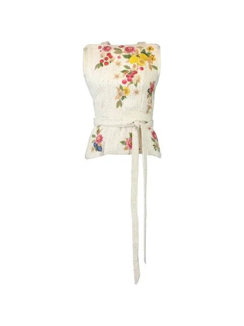 Juda floral-embroidered tie-waist top by MARY KATRANTZOU