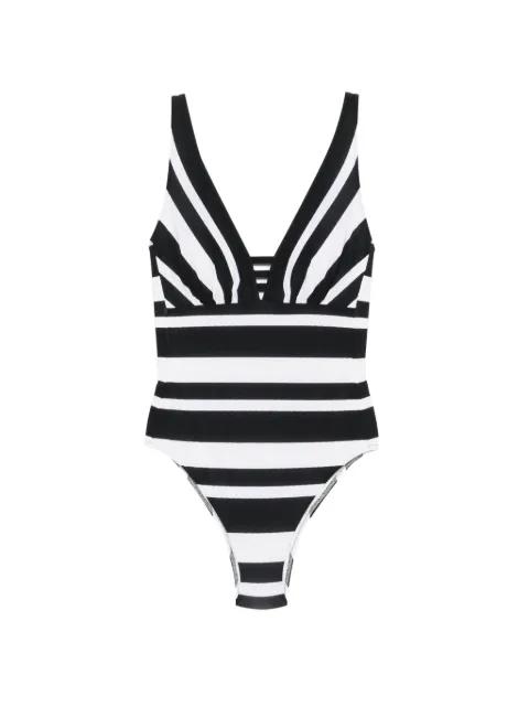 striped-pattern V-neck swimsuit by MARYAN MEHLHORN