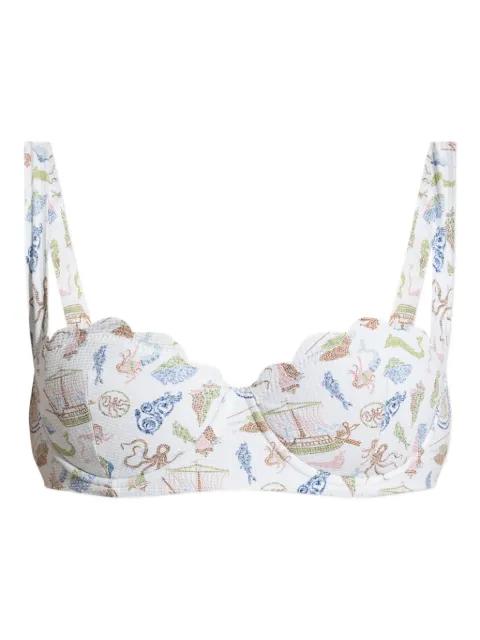 North scallop-edge cameo-print bikini top by MARYSIA