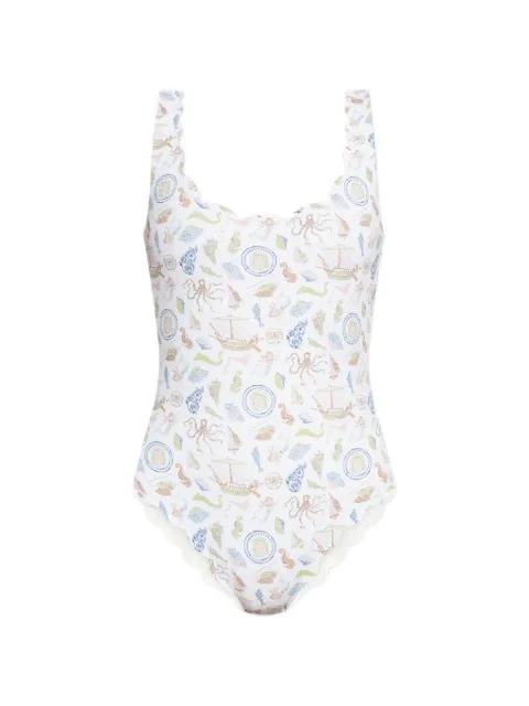 Palm Springs scalloped-edge printed swimsuit by MARYSIA
