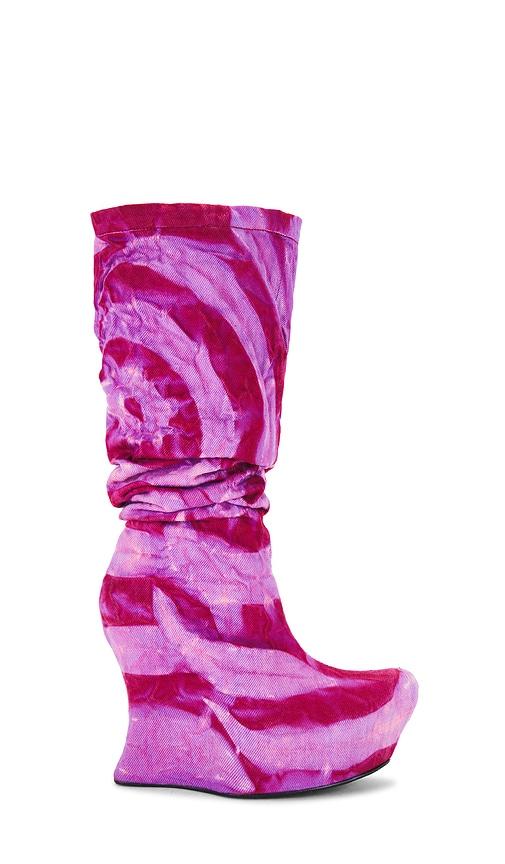 Masha Popova Sculpted Wedge Denim Boots in Pink by MASHA POPOVA