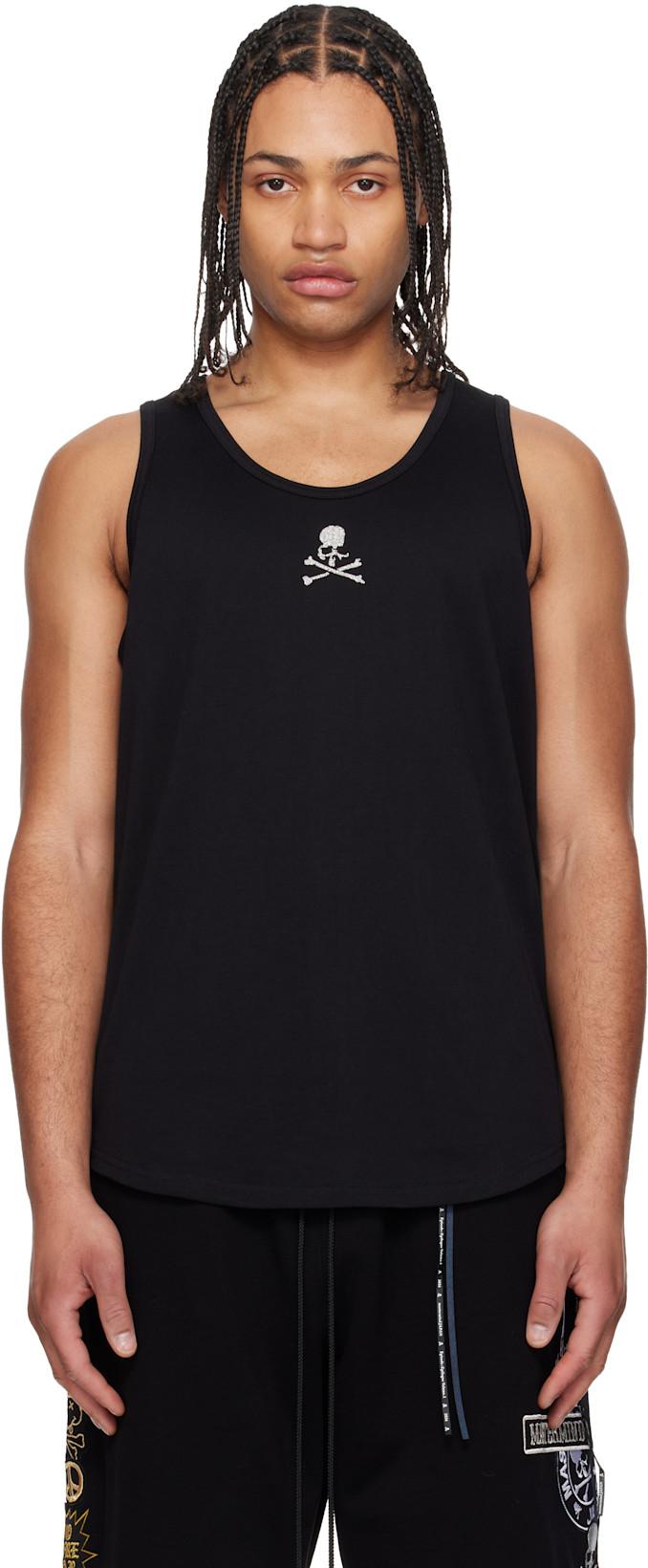 Black Glass Beaded Loopwheel Tank Top by MASTERMIND