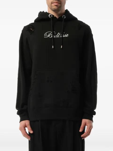 distressed logo-print hoodie by MASTERMIND