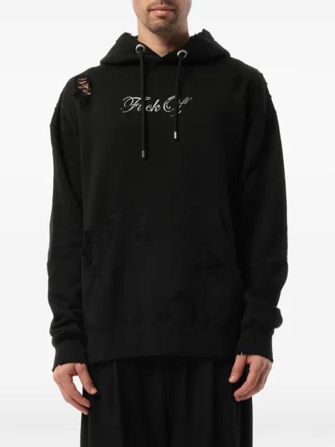 distressed logo-print hoodie by MASTERMIND