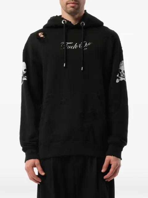 distressed skull-print hoodie by MASTERMIND