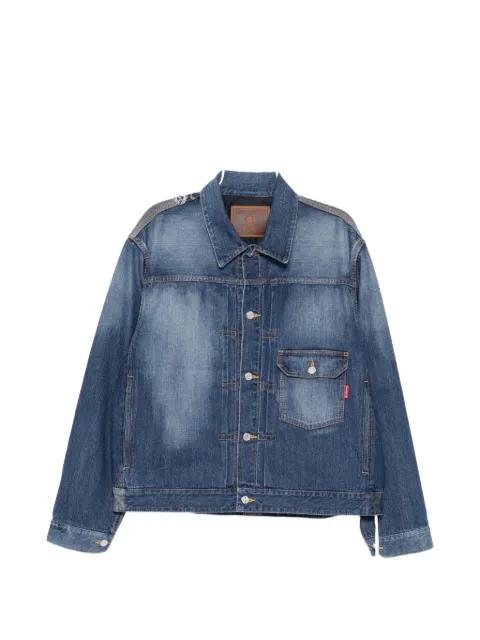patchwork jacquarded denim jacket by MASTERMIND