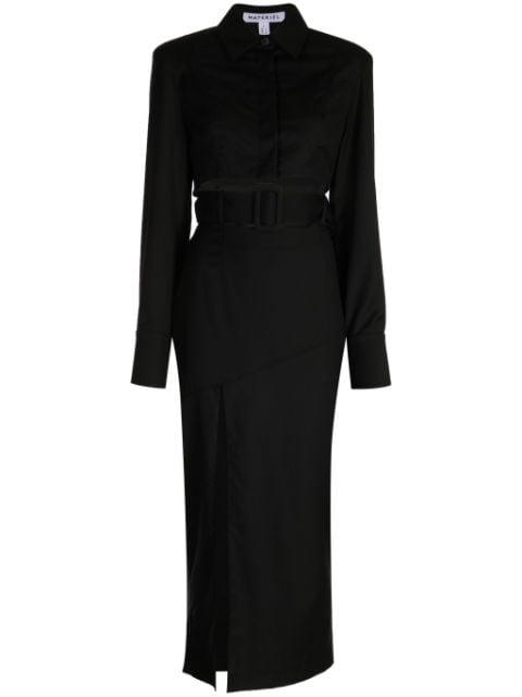 cut out-detail belted wool dress by MATERIEL