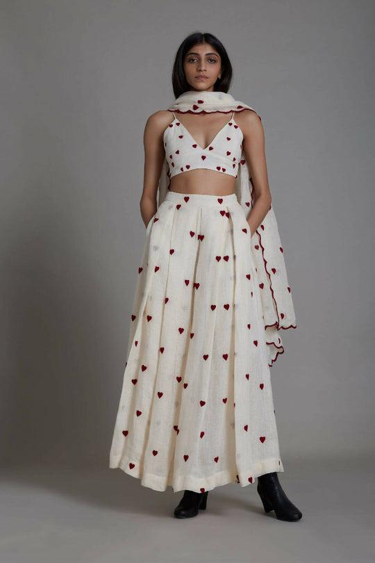 Mati Heart Counter Lehenga Set-Oatmeal (3 PCS) by MATI
