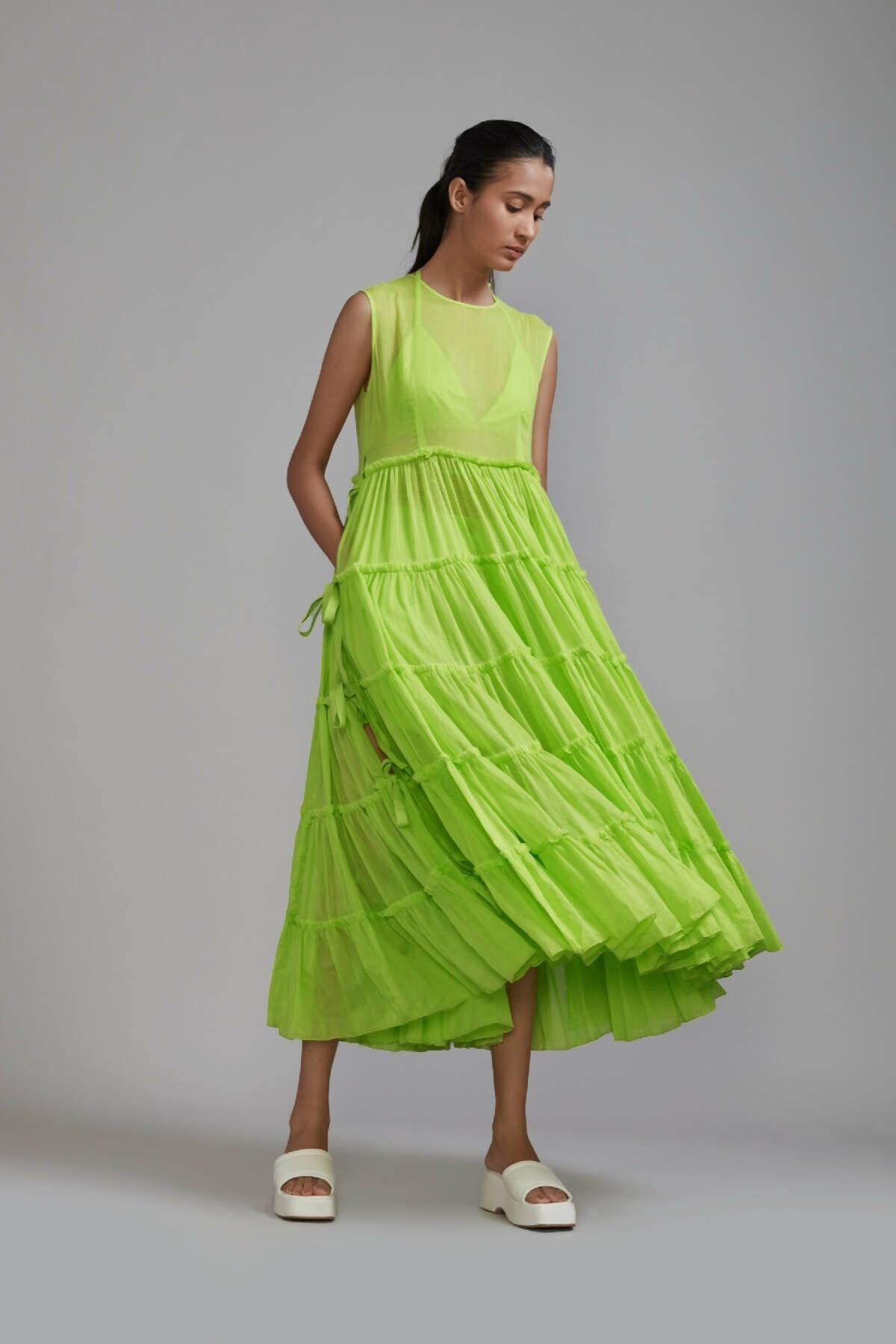 Neon Green Tiered Tie Tunic by MATI