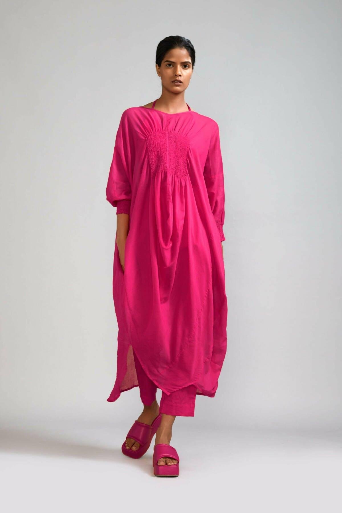 Pink Smocked Cowl Tunic by MATI