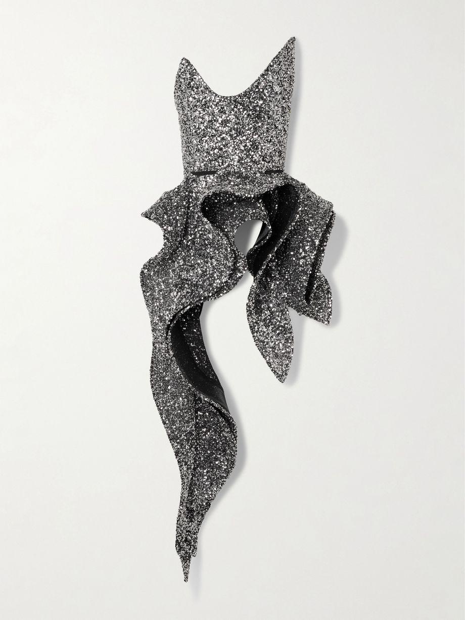 Indiscreet Wave strapless asymmetric ruffled sequined tulle top by MATICEVSKI