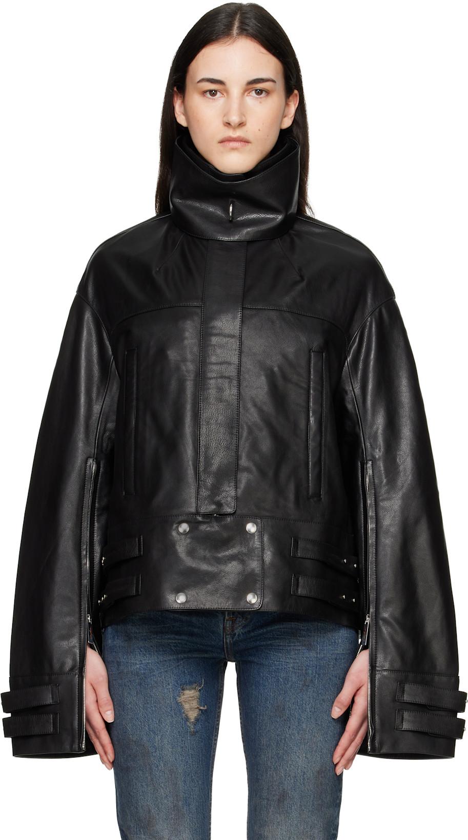 Black Parma Leather Jacket by MATIERES FECALES