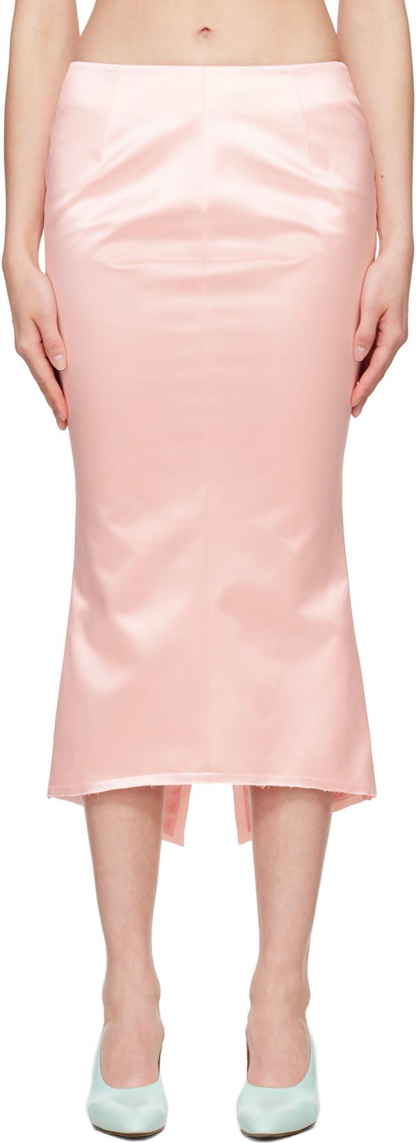 Pink Madame R. Silk Satin Midi Skirt by MATIERES FECALES