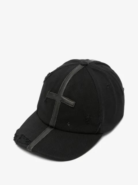distressed leather-appliqué baseball cap by MATIERES FECALES