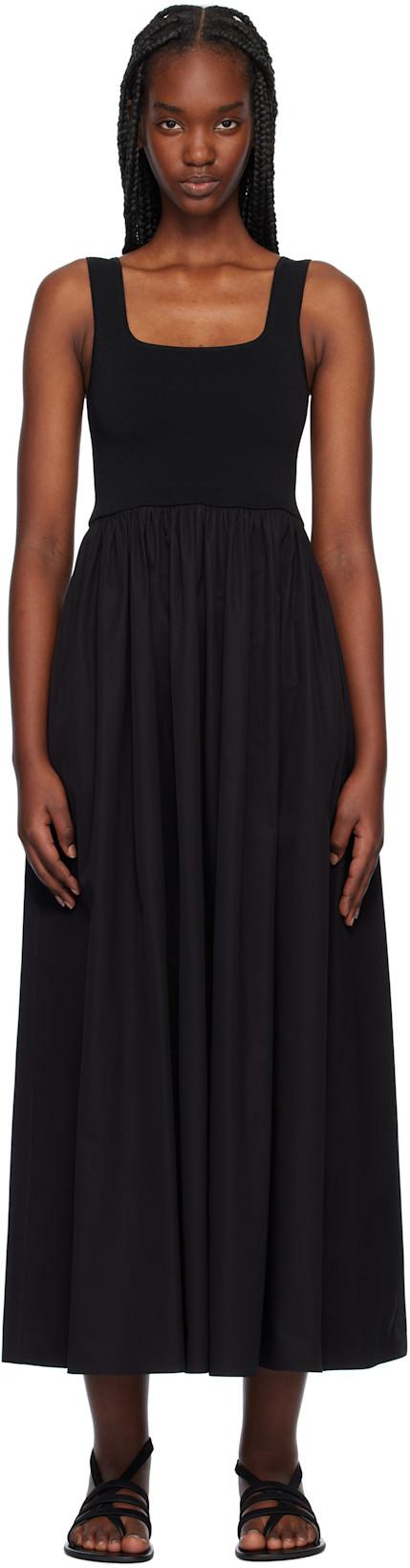 Black Knit & Cotton Midi Dress by MATTEAU
