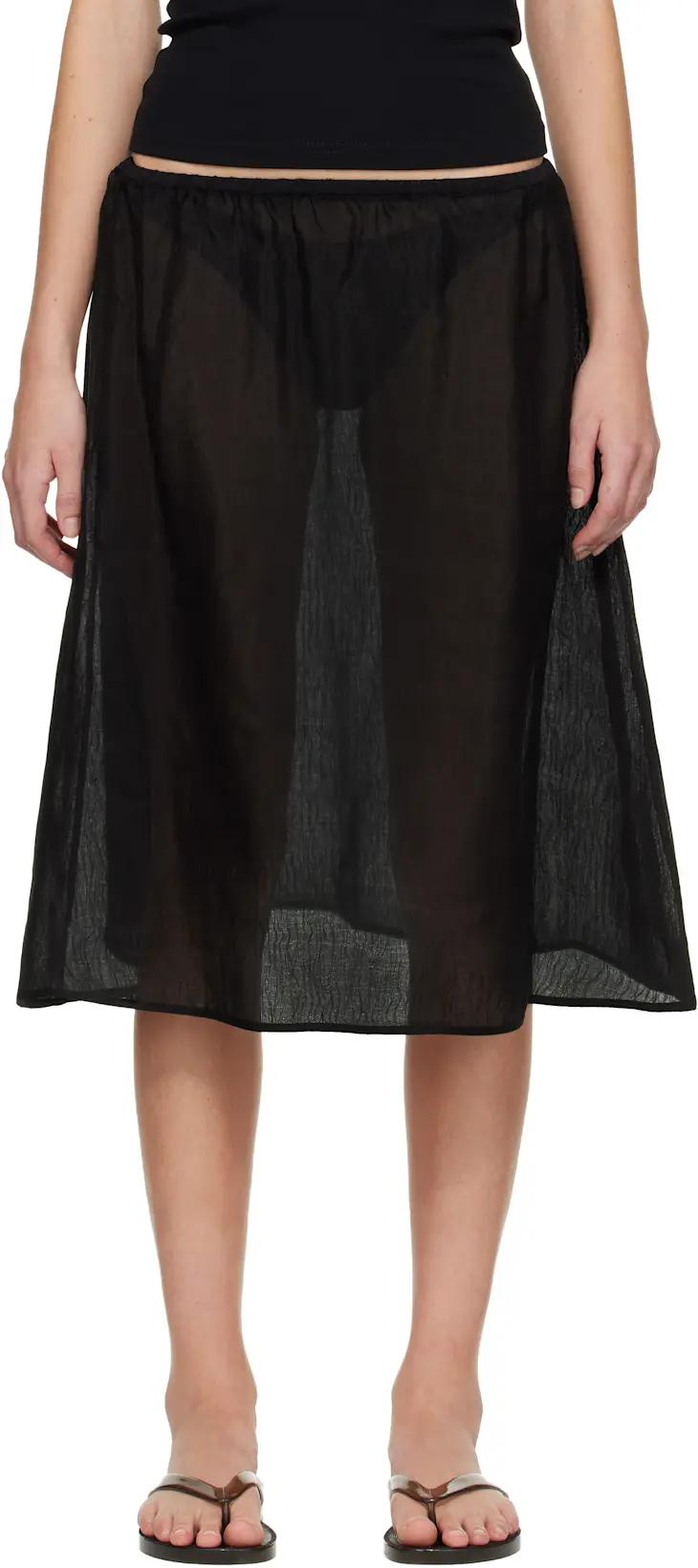 Black Sheer Midi Skirt by MATTEAU