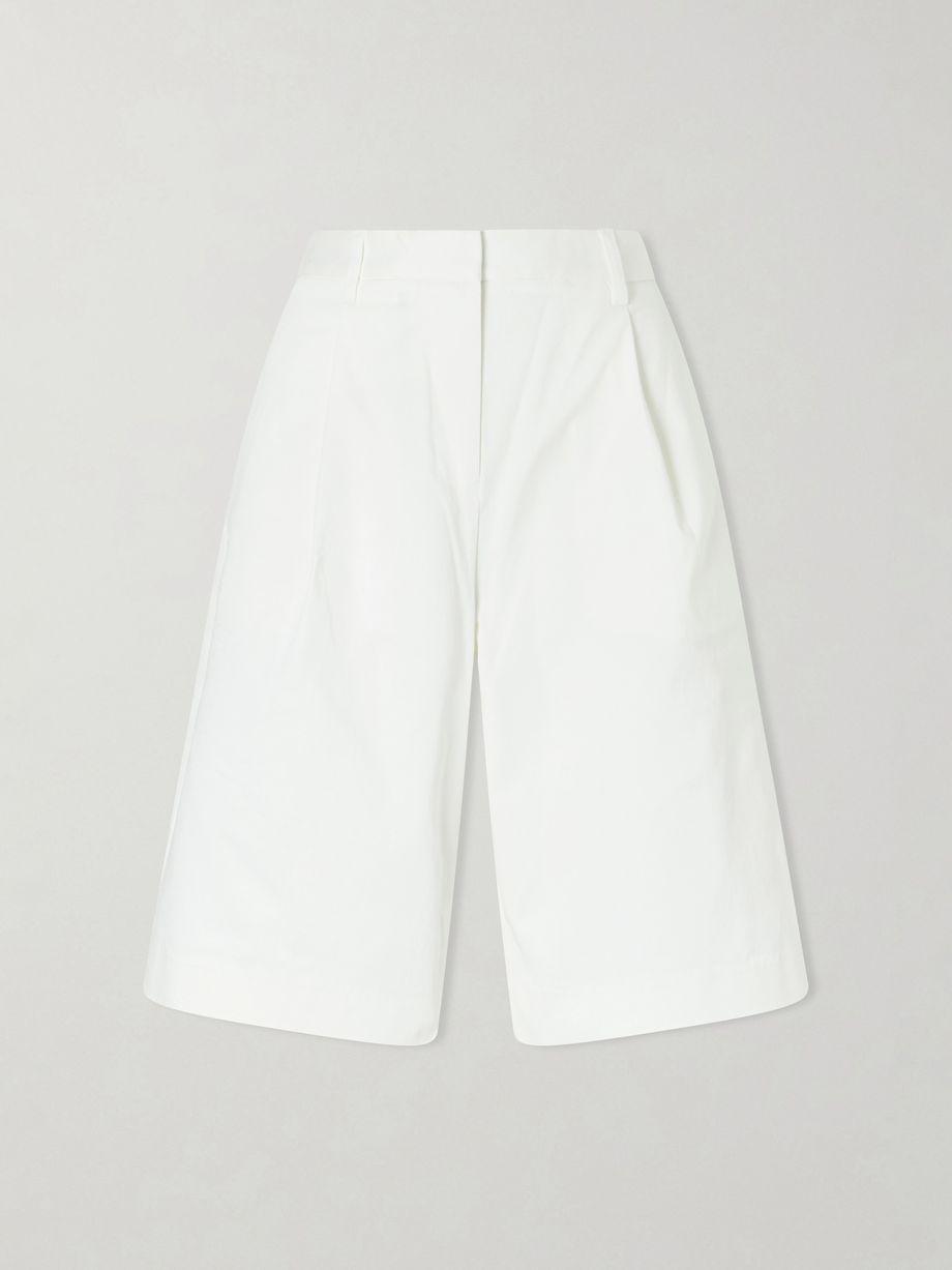Pleated organic cotton-blend twill shorts by MATTEAU
