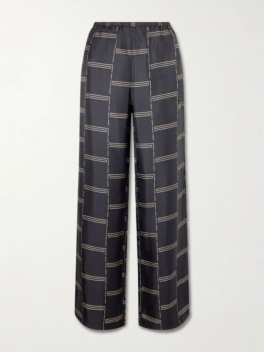 Printed silk-twill straight-leg pants by MATTEAU