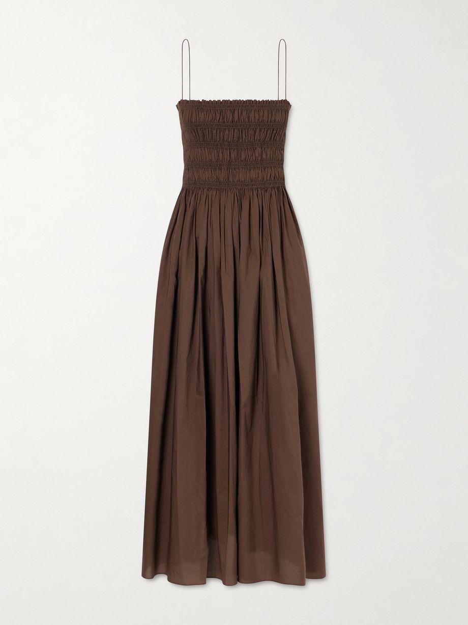 Shirred organic cotton and silk-blend poplin maxi dress by MATTEAU