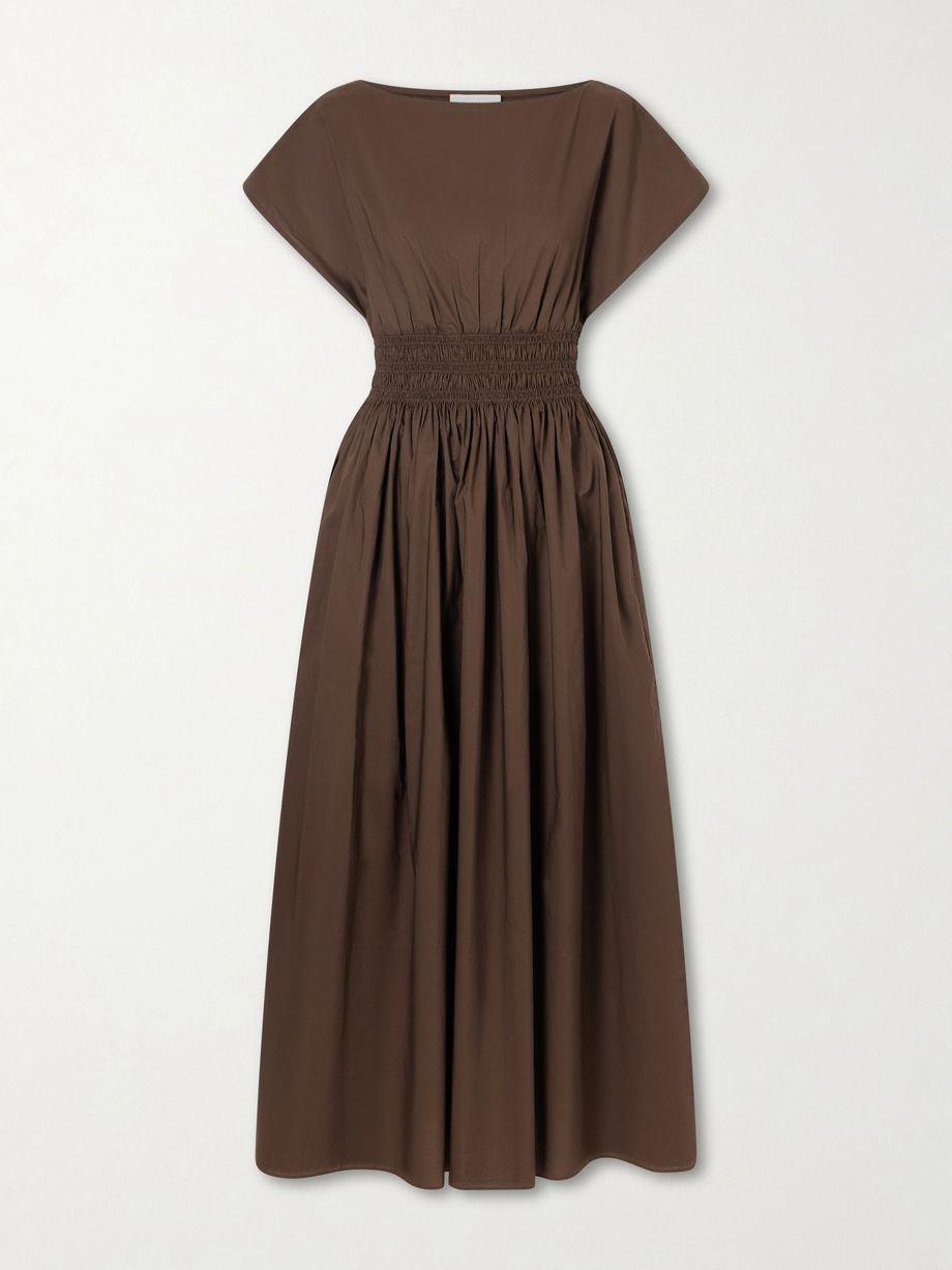 Shirred organic cotton-poplin maxi dress by MATTEAU