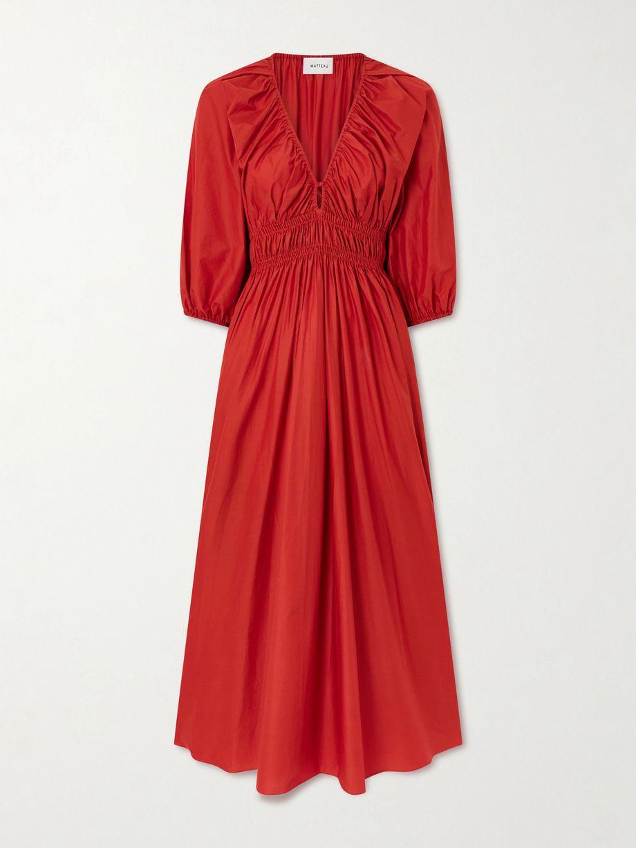 Shirred organic cotton-poplin maxi dress by MATTEAU