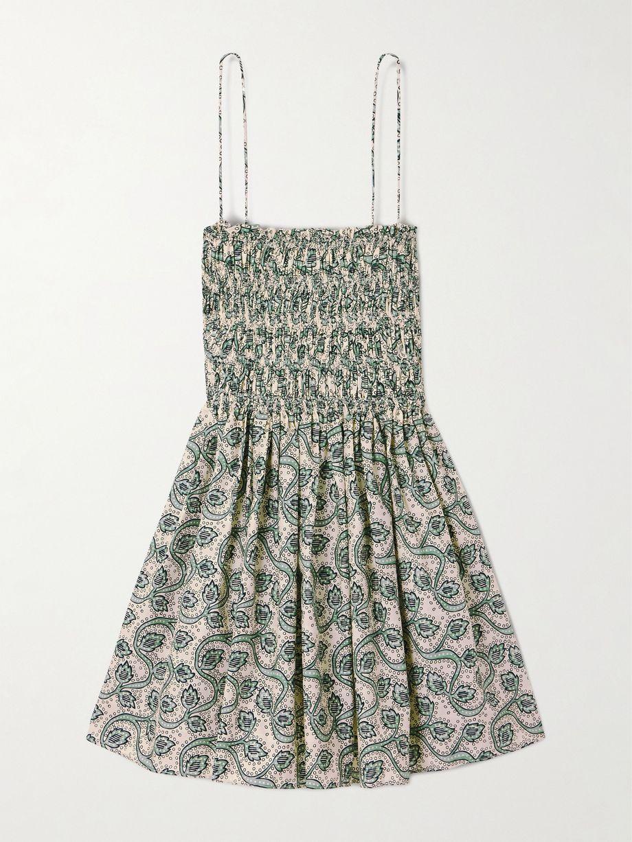 Shirred printed organic cotton-poplin mini dress by MATTEAU