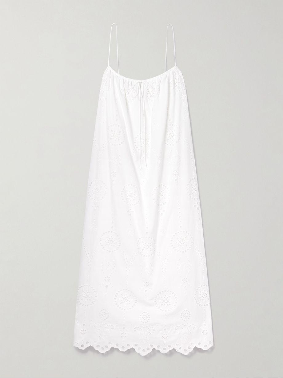 Tie-detailed scalloped broderie anglaise cotton midi dress by MATTEAU