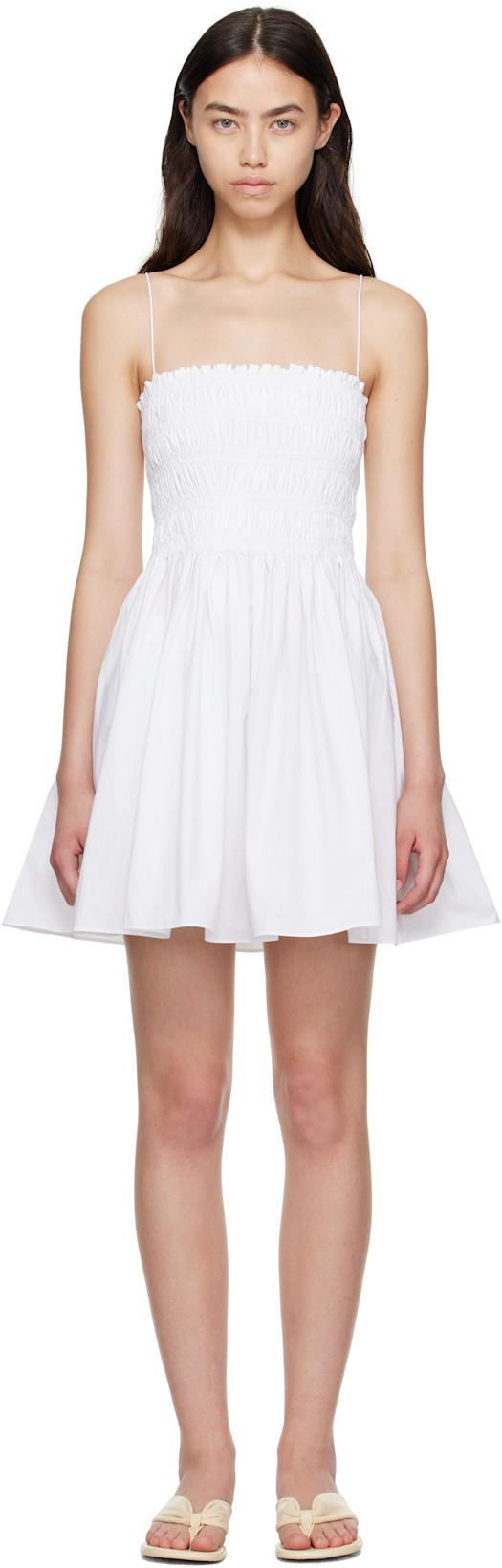 White Shirred Bodice Minidress by MATTEAU