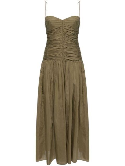 drop-waist gathered midi dress by MATTEAU