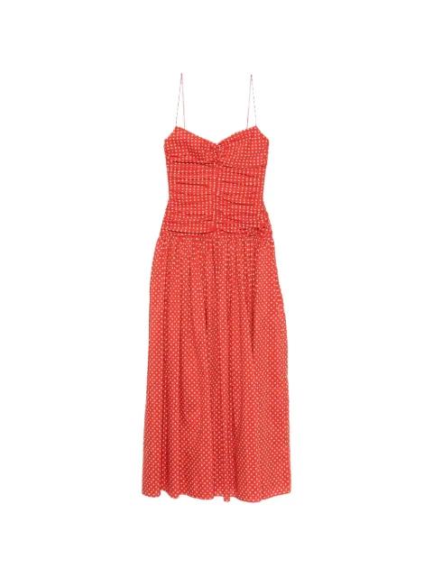 gathered polka dot midi dress by MATTEAU
