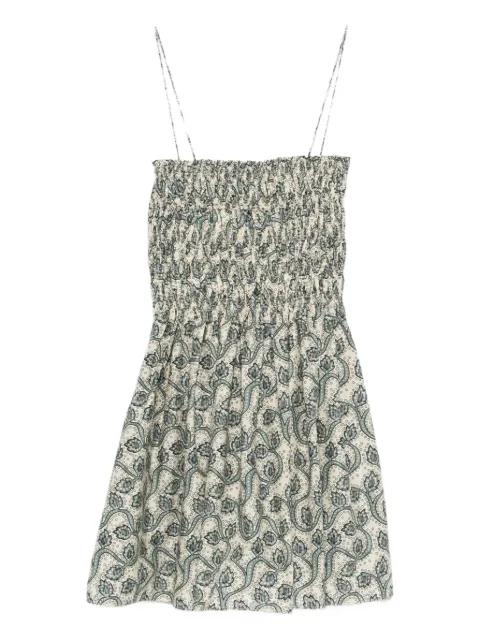 shirred printed mini dress by MATTEAU