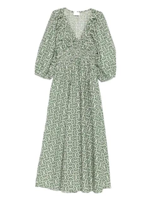 smocked floral-print dress by MATTEAU
