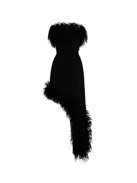 Valerie feather-trim strapless asymmetric dress by MATTERS STORE