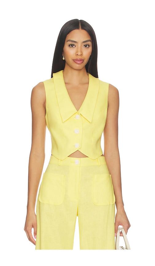 MATTHEW BRUCH Collared V-neck Vest in Yellow by MATTHEW BRUCH