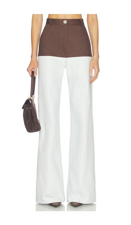 MATTHEW BRUCH High-waist Combo Jeans in Brown,Blue by MATTHEW BRUCH