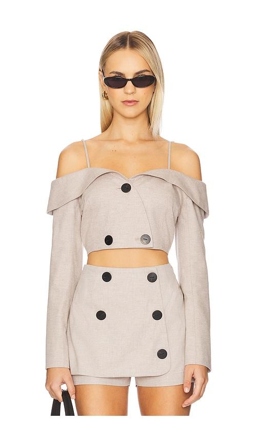 MATTHEW BRUCH Off Shoulder Double-breasted Top in Beige by MATTHEW BRUCH
